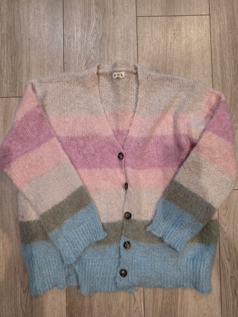 POL Women’s Fuzzy Colorblock Oversized Cardigan Pink Blue Size Large